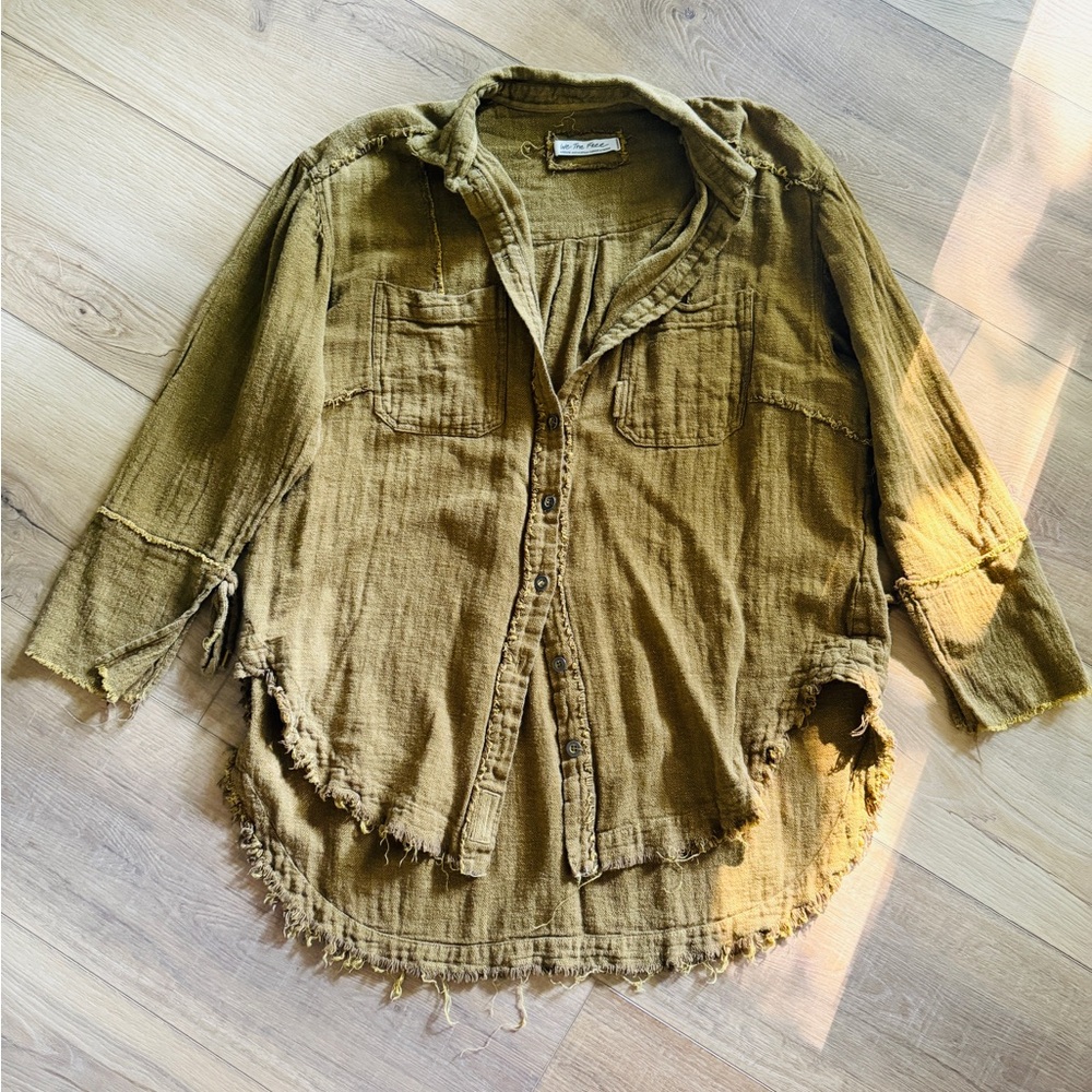 We The Free Olive Green Button-Up Shirt